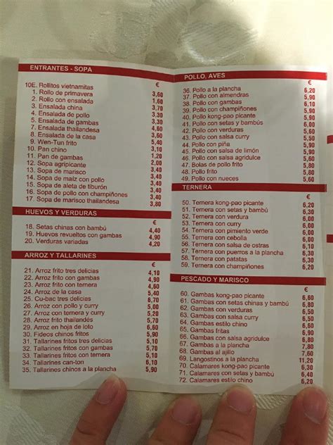 Carta de Restaurante Chino Gran Muralla Rentería