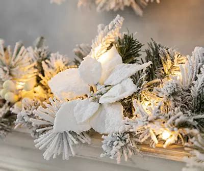 Glitzhome 9' White Poinsettia Pre-Lit LED Garland | Big Lots