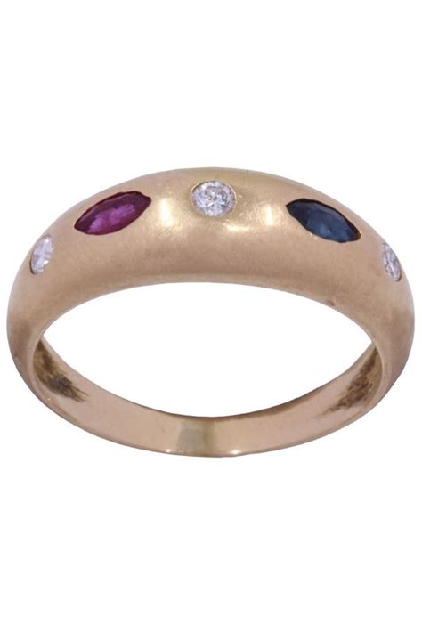 Bague Jonc Rubis Saphir Diamants Or 18k Occasion