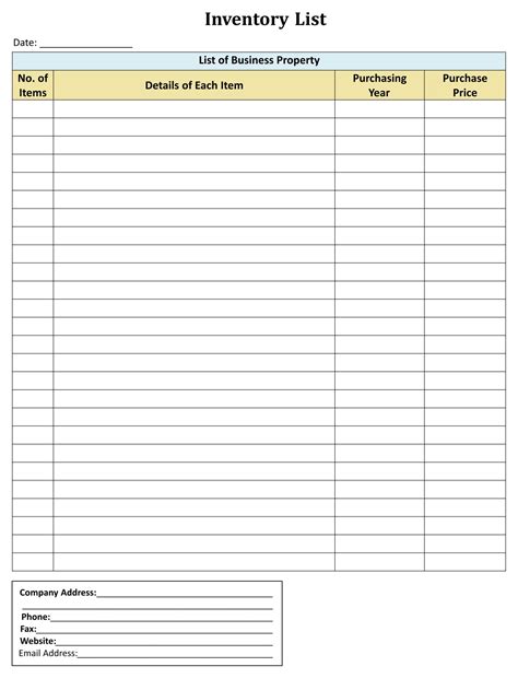 Free Printable Inventory Sheets Business - FREE Printable A-Z