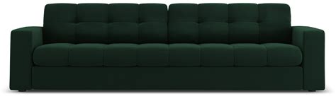 Sofa pikowana 4 osobowa tkanina welurowa butelkowa zieleń 227 cm MIC 4S