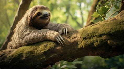 Premium AI Image | Sloth on a tree branch in the wild