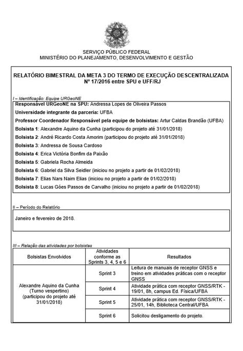 Relat Rio Bimestral Da Meta Do Termo De Execu O Descentralizada N