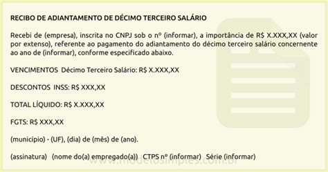 Modelo De Recibo De Adiantamento De D Cimo Terceiro Sal Rio