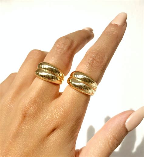 Thick Gold Double Dome Ring Chunky Bubble K Gold Adjustable Etsy