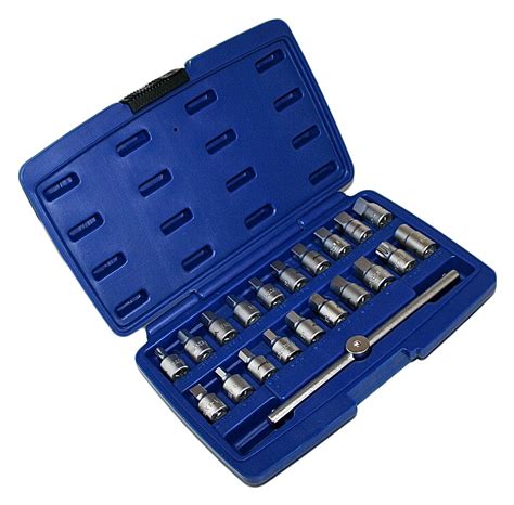 ASTA 21pc Oil Drain Sump Plug Socket Key Tool Set Gearbox 3 8 Dr