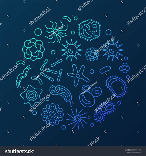 Virology Round Vector Microbiology Blue Illustration Stock Vector