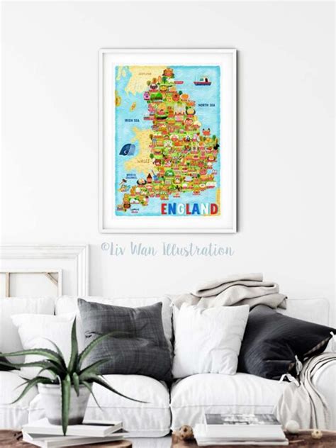 England Map Poster. Fun map of England. Ships Regionally