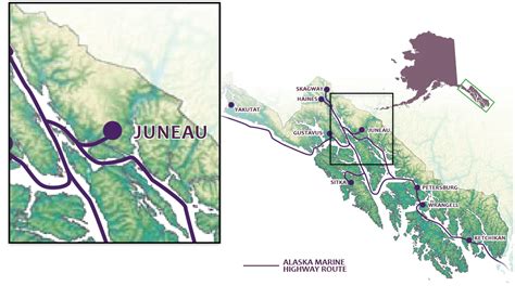 map of Inside Passage highlighting Juneau - Alaska's Inside Passage