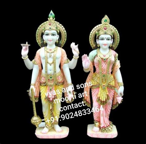 White Golden Hindu Marble Laxmi Vishnu Ji Murti For Worship Size