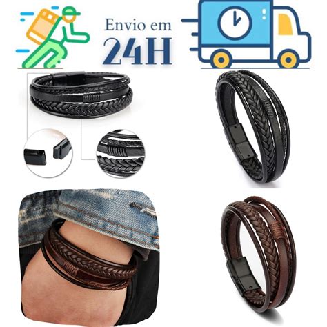 Pulseira De Couro Masculina Bracelete De Couro Masculino Tribal Couro