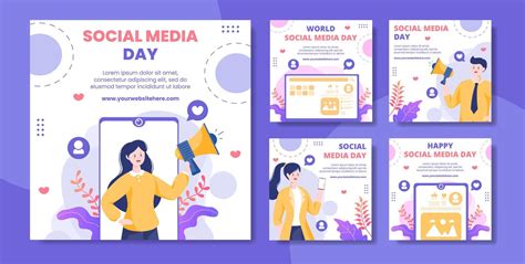 Social Media Day Social Media Post Template Flat Cartoon Background