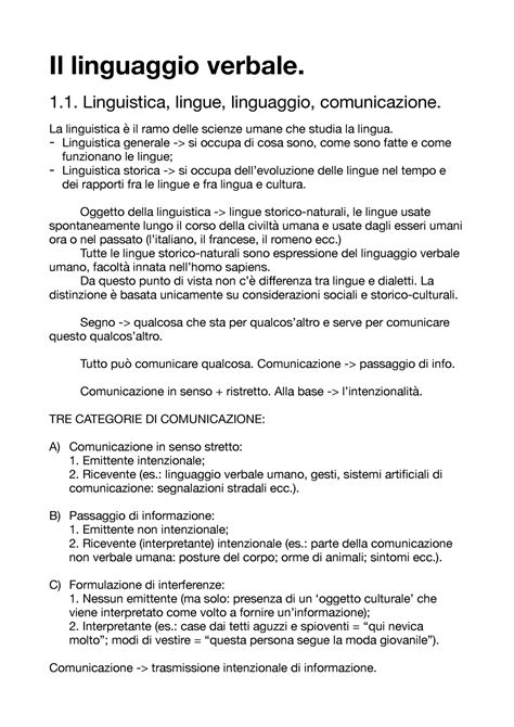 Linguistica Pdf Appunti Prima Lezione Il Linguaggio Verbale