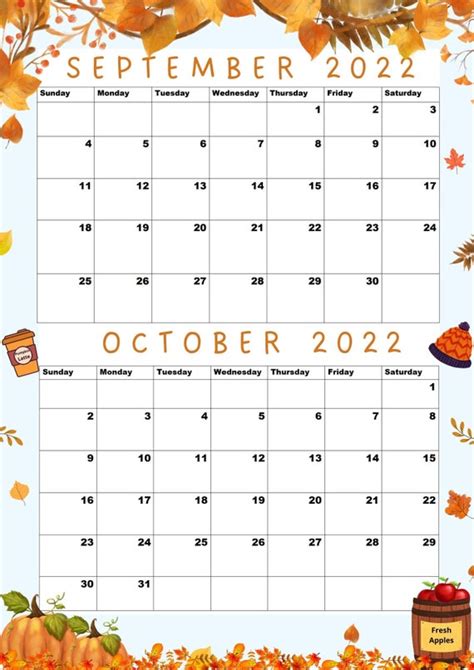 September 2022 Calendar October 2022 Calendar Printable A4 Etsy Uk