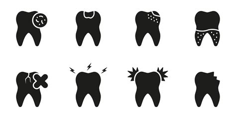 Teeth And Gym Medical Problems Silhouette Icon Set Tooth Disease