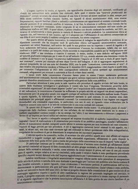 Nettuno La Relazione Sullo Scioglimento Del Consiglio Comunale Per