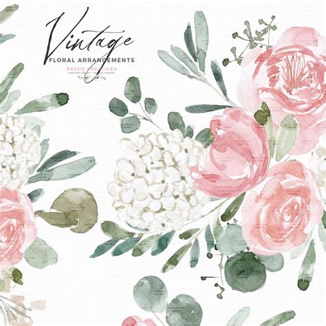 Vintage Watercolor Flowers ClipArt For Wedding Invitations Dusty Rose