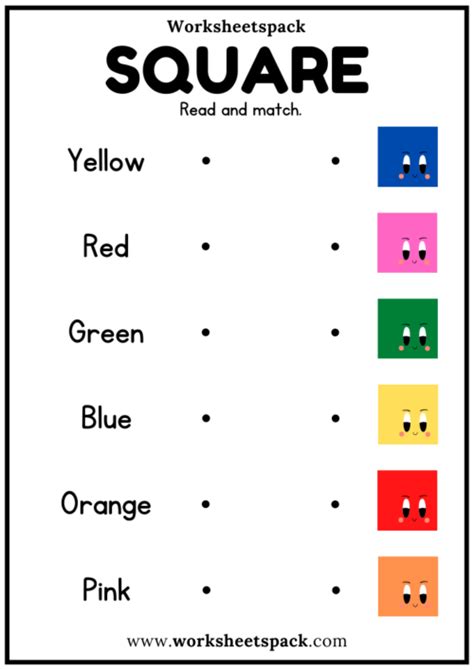 Free Color Words Matching Worksheets with Squares PDF for Kindergarten - worksheetspack