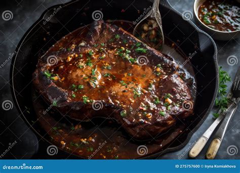 Garlic Guajillo Steak Seared In A Hot Skillet An Generativ Ai Stock