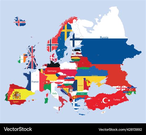 Europe map jointed with country flags Royalty Free Vector