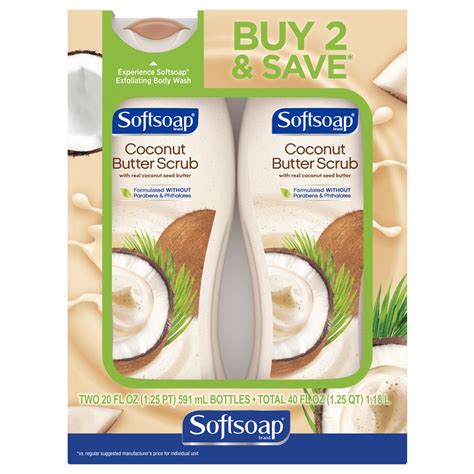 2 Pack Softsoap Exfoliating Body Wash Coconut Butter Scrub 20 Ounce