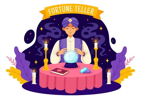 Fortune Teller Vector Illustration With Crystal Ball Magic Book Or