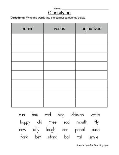 Nouns Verbs Adjectives Worksheet For Grade 2