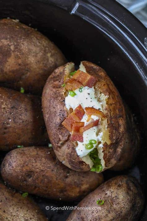 Slow Cooker Baked Potatoes Easiest Side Dish Spend With Pennies