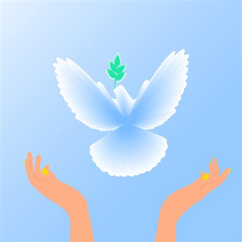 Flying Dove Blue Background With Bright Rays Easter The Symbol Of