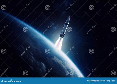 Rocket Flying in Space. Mixed Media Stock Illustration - Illustration ...