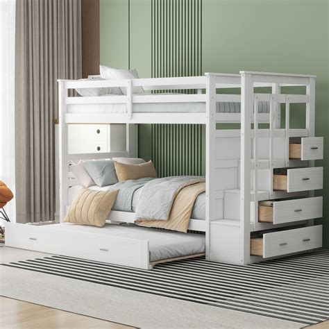 Klmm Twin Over Twin Bunk Bed Solid Wood Bunk Bed With Trundle