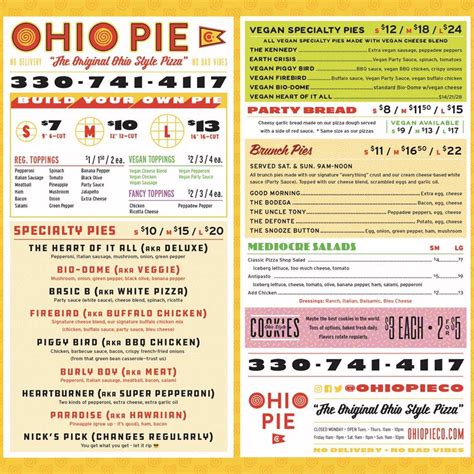 Menu at Ohio Pie Co pizzeria, Brunswick