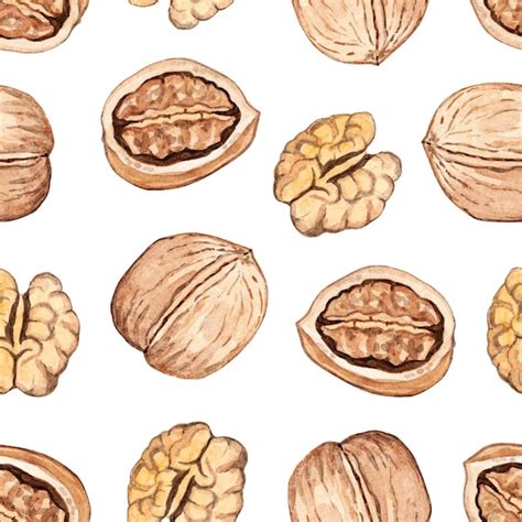 Premium Photo Watercolor Walnuts Seamless Pattern On White Background