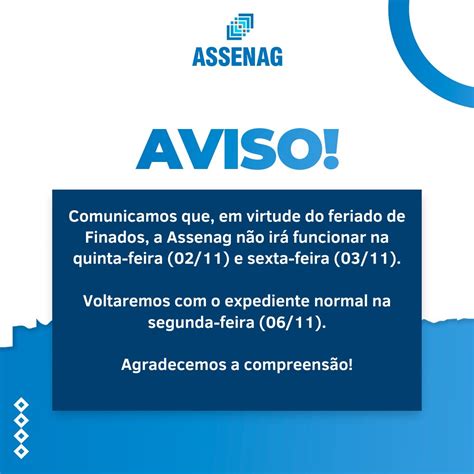 Aviso Feriado De Finados Assenag