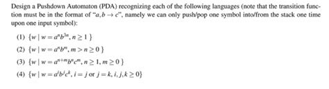 Solved Design A Pushdown Automaton PDA Recognizing Each Of Chegg