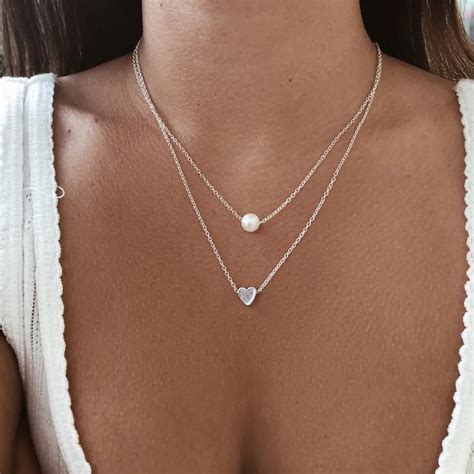 Fashion Jewelry Double Layered Choker Women Necklace Pearl Heart Necklace Pendant On Neck Colar