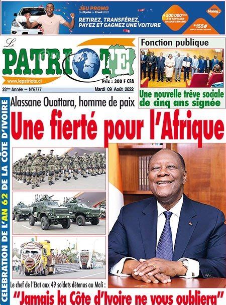 Titrologie De Le Patriote N Du Mardi Ao T Abidjan Net