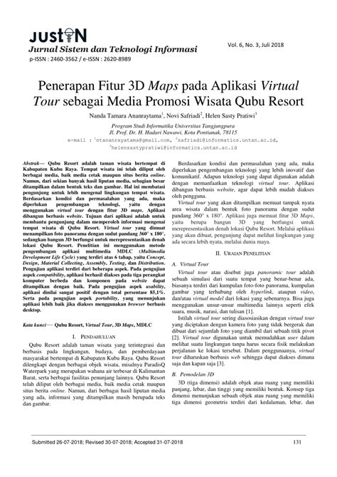 PDF Penerapan Fitur 3D Maps Pada Aplikasi Virtual Tour Sebagai Media