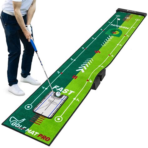 SAPLIZE Two-Speed Golf Putting Practice Mat with Putting Alignment Mirror, 20 in X 10 ft Putting ...