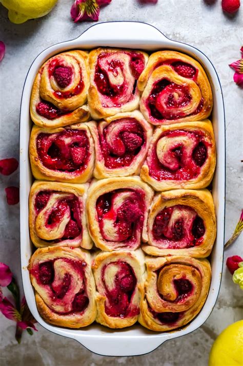 Overnight Raspberry Sweet Rolls With Lemon Cream Cheese Glaze Host