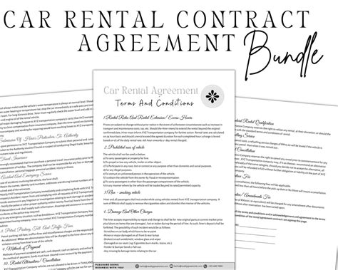 Editable Car Rental Agreement Template Vehicle Rental Agreement Car Rentals Contract Editable