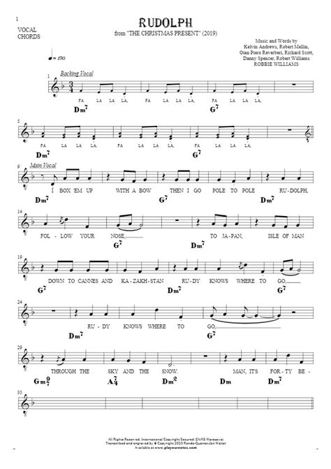 Rudolph - Notes, lyrics and chords for vocal with accompaniment ...