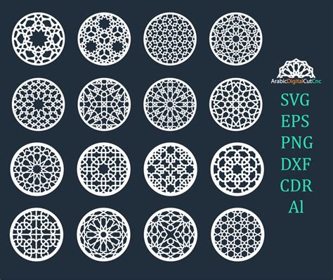 Round Circle Decorative Cup Stand Cnc Islamic Geometric Laser Cutting Templates Digital