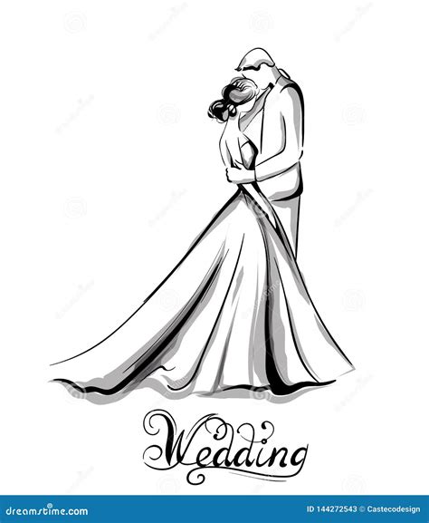 Wedding Couple Silhouette Vector Line Art Beautiful Bride And Groom