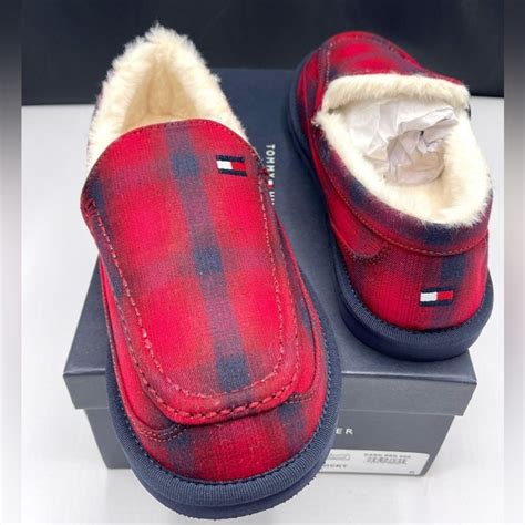 Tommy Hilfiger Shoes Tommy Hilfiger Mens Comfort Faux Fur Lined Mocassin Slipper Plaid Red