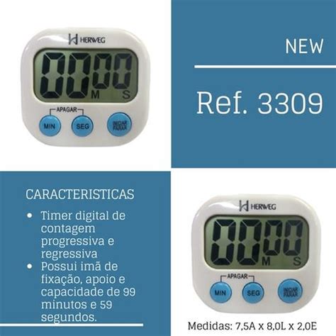 Temporizador Cronometro Timer Cozinha Branco 3309 Herweg No Shoptime