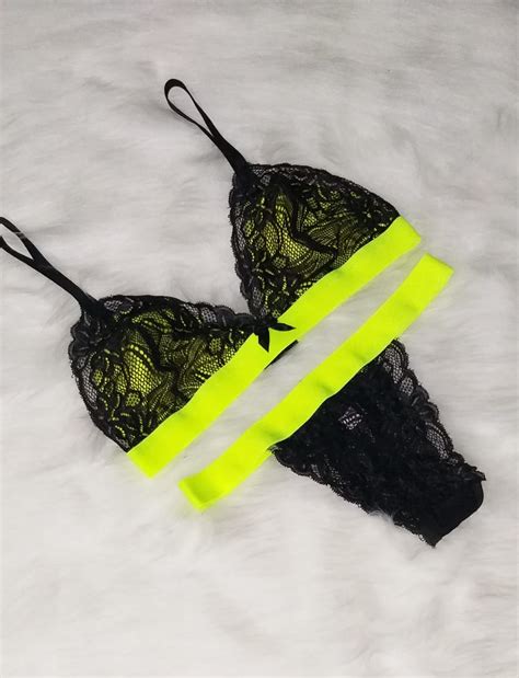 Conjunto de Renda sem bojo sensual blogueira Lingerie elástico Neon