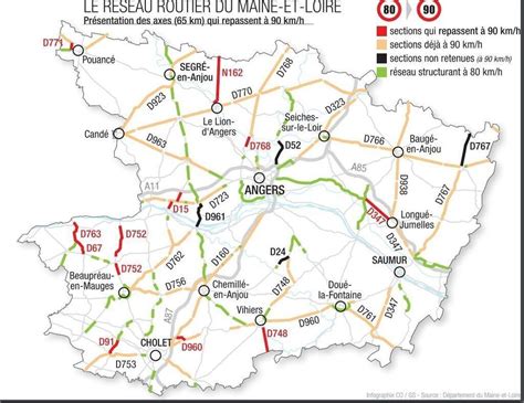 CARTE Vitesse les routes du Maine et Loire qui passent de 80 à 90 km