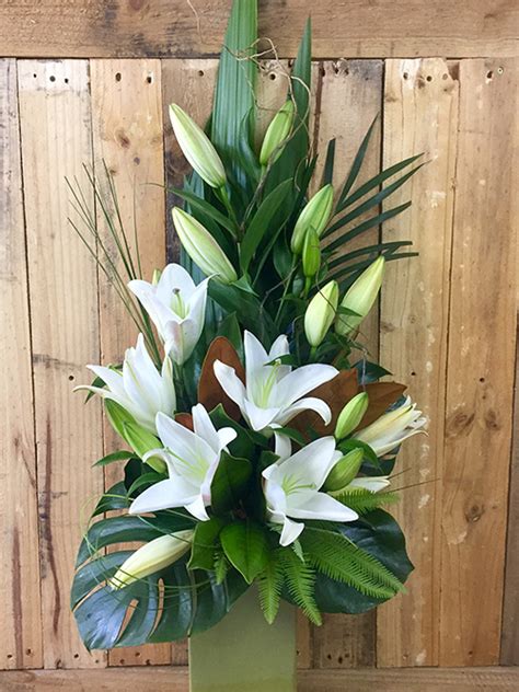 White Lily Arrangement - Flowers on Chevron