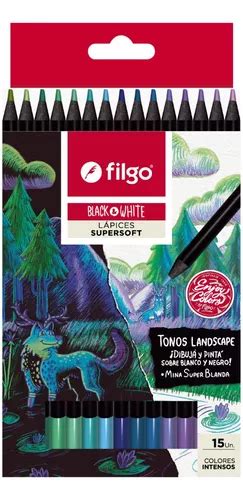 Lapices Filgo Black And White Supersoft X 15 Colores MercadoLibre